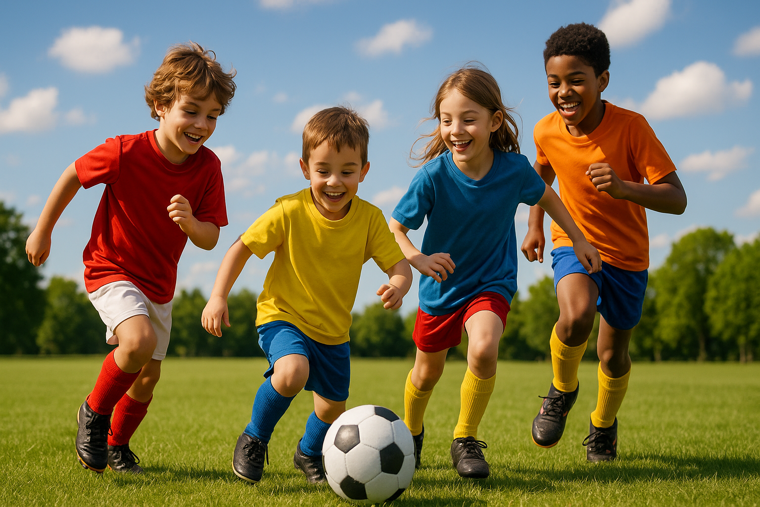 bimbi che giocano a calcio